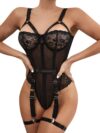 Queenabel Sexy Lace Lingerie Garter Belt Set With Push Up Bra One Piece Teddy Babydoll