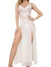 Queenabel Babydoll High Split Maxi Long Gown V Neck Mesh Sleepwear Sexy Babydoll Lingerie