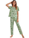 Queenabel Women Night Suit Set Green Printed