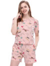 Queenabel Women's Casual Graphic Print Pajama Set -Short Sleeve Top And Shorts In Peach