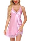 Queenabel Lingerie Satin Lace Chemise Above The Knee Nightgown