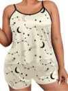 Queenabel Multicolorcolor Plus Size Satin Sleepwear Moon & Star Print Smooth Cami Top & Shorts 2Pcs Pajama Set For Women