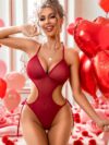 Queenable Women’s Sheer Mesh Cutout Teddy Lingerie – Sexy Halter Neck One Piece Bodysuit for Nightwear & Honeymoon